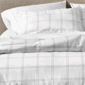 New Bare Home QUEEN White/Gray WINDOWPANE Microfiber Duvet Cover Set